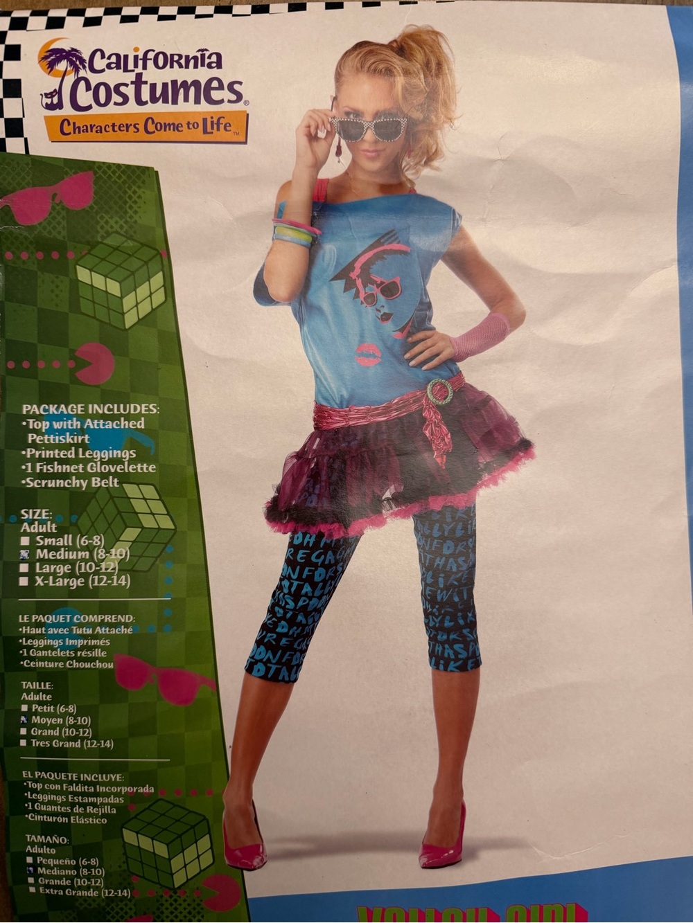 California Costumes Blue and Pink 80s Retro Pop size medium 8-10 and accessories